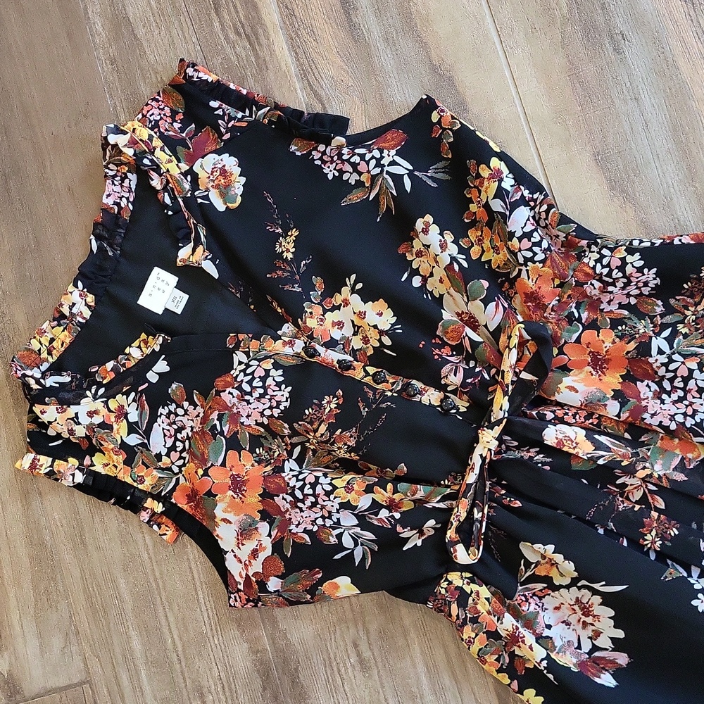 A New Day Floral Tie-Waist Pleated Detail Sleeveless Lined Midi Dress, XS - Picture 2 of 12